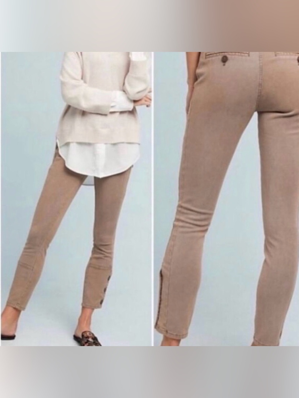 By Anthropologie Ona Utility Button Ankle Skinny Pants Tan Taupe Chino Size 31